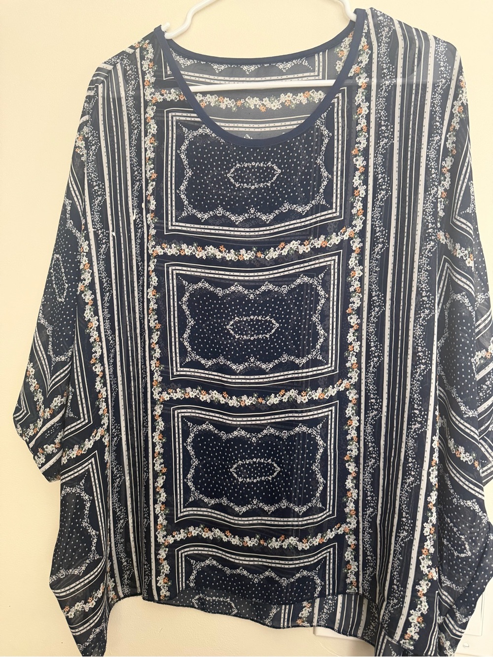 Women’s Navy Floral Border Print Blouse